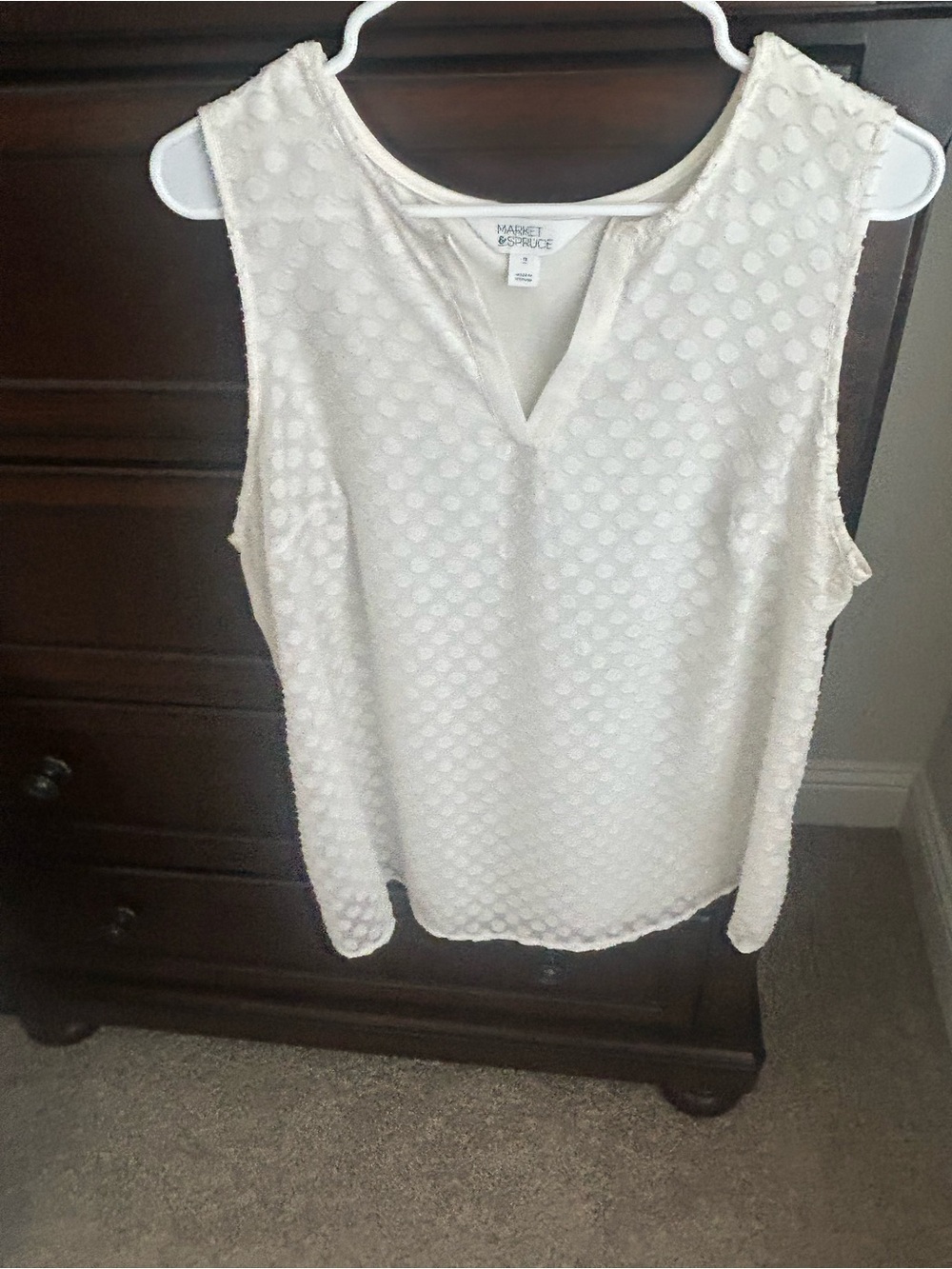 Market & Spruce Ivory Cream Sleeveless Dotted V-Neck Blouse